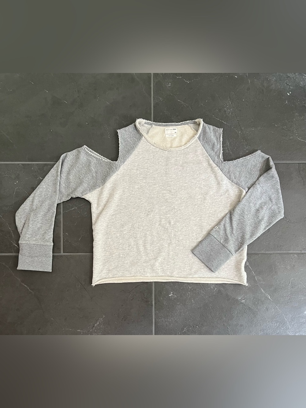 rag and bone - Women's Grey Cold-Shoulder Sweatshirt Top 100% Cotton M